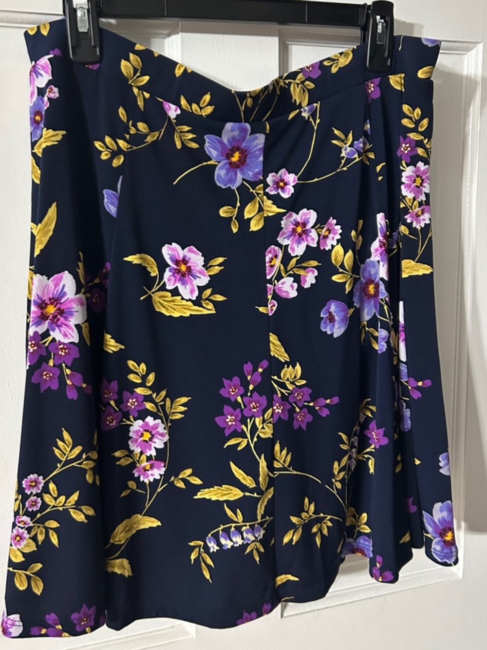 Susan Graver Navy Floral Skort with Purple & Yellow Flowers